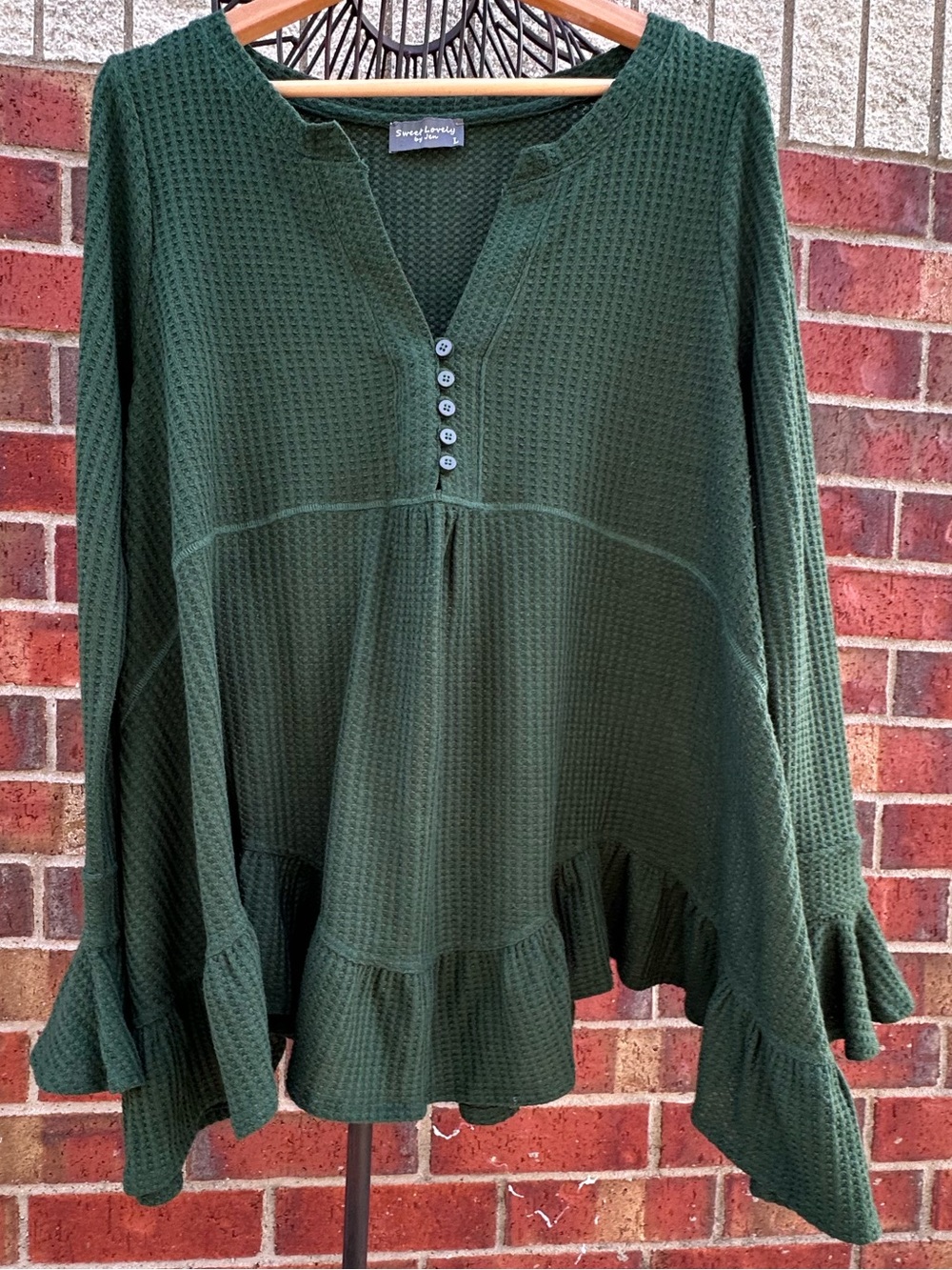 Sweet Lovely by Jen Tunic Ruffles Long Sleeve Waffle Top Cottagecore Babydoll